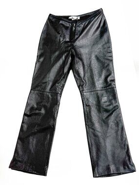 Vintage 90s St. John Collection Bootcut Flare Designer Black Leather Pants